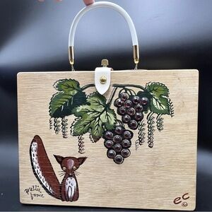 Wooden Handbag with Grapes Design